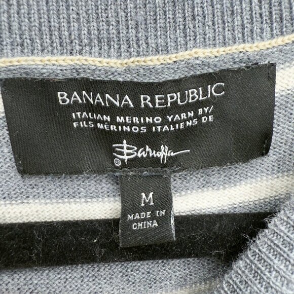 BANANA REPUBLIC Italian Merino Wool Baruffa Striped Gray Crewneck Sweater Size M - Picture 4 of 6
